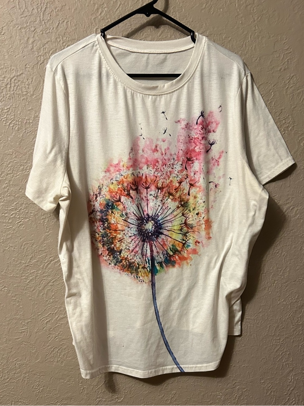 White Dandelion Graphic Short Sleeve Tee - Multicolor Print